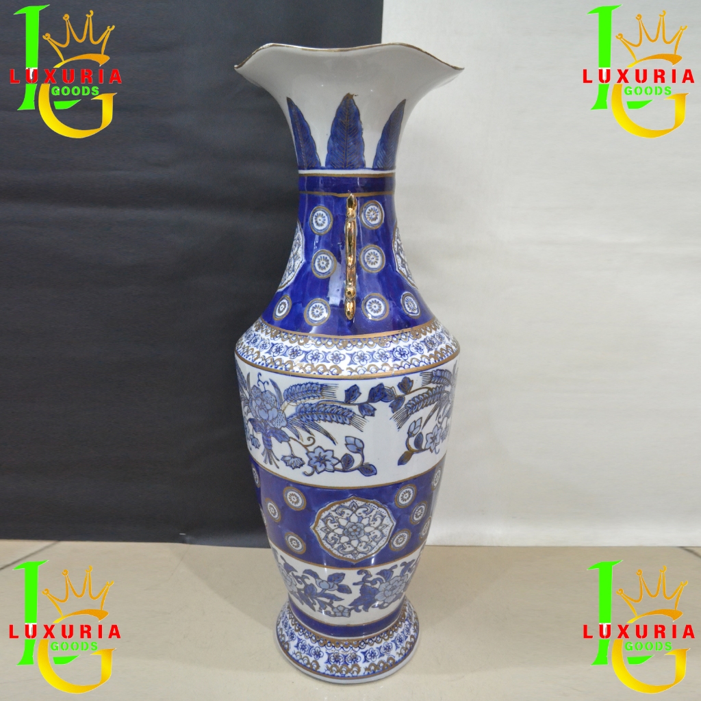 GUCI ANTIK BIRU PUTIH MOTIF BUNGA - HANDPAINTED, from Eropa