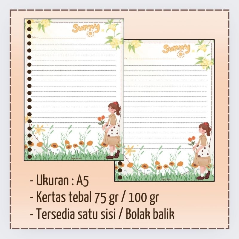 

Isi 10 / 20 Lembar Kertas Binder / Loose Leaf Gambar Lucu Sunny by Paper Noind