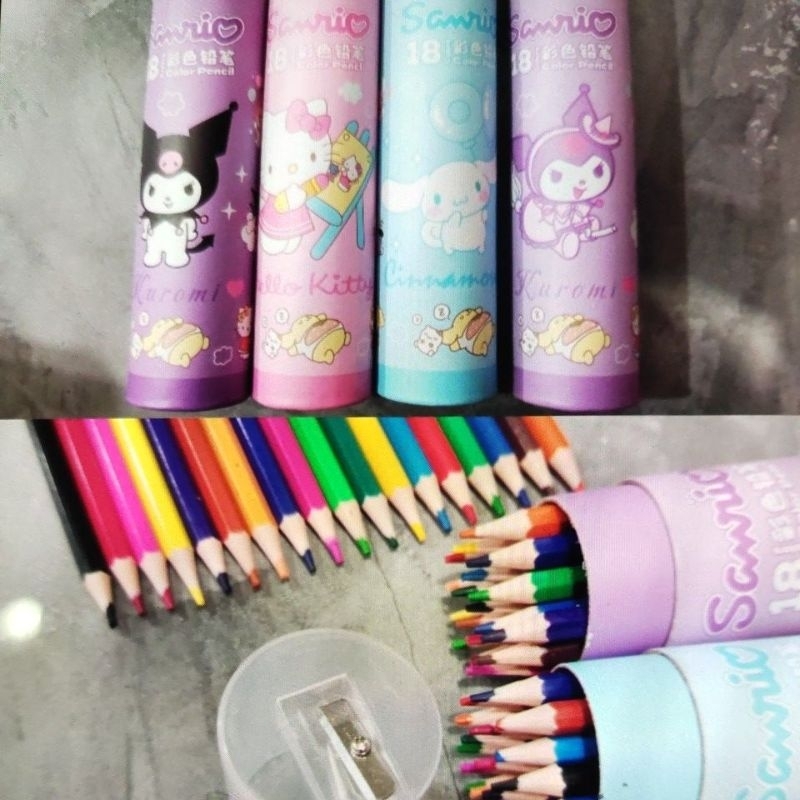 

Crayon/Pensil warna tabung motif karakter sanrio isi 18 warna