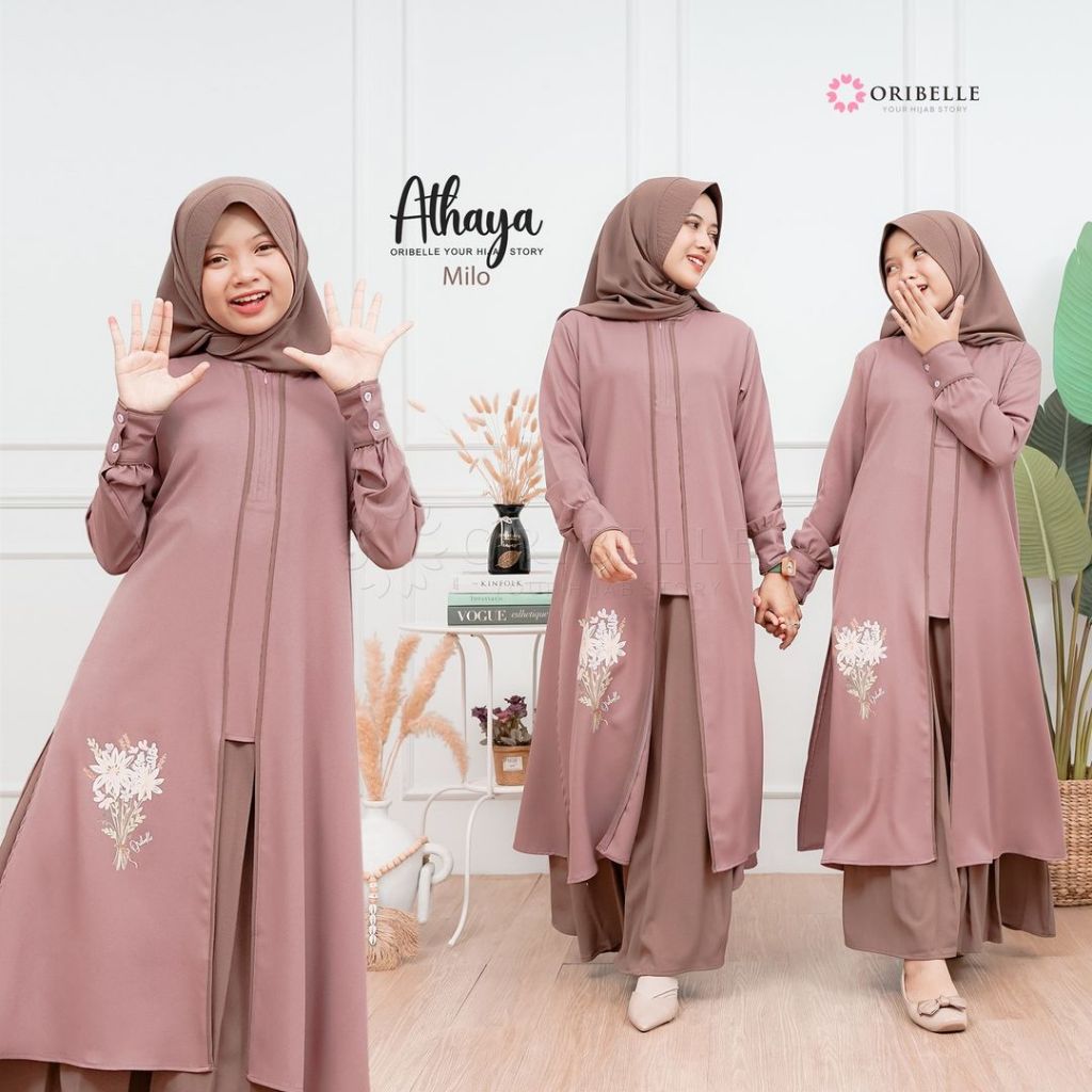 Baju Muslim Anak Perempuan 3in1 Gamis Rok Hijab 10 11 12 13 14 15 Tahun Gamis Muslim Premium
