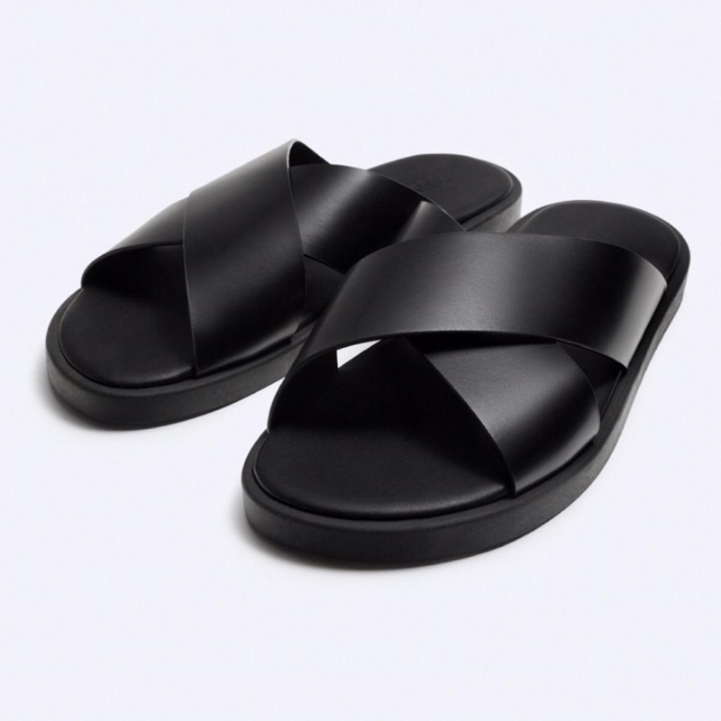 ZARA Men Sandal Criss Cross Sendal Pria Black