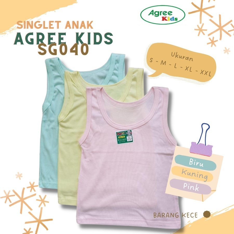 Agree Singlet Warna / Kaos Kutang Anak Bayi (Unisex) Katun Serap Keringat Agree Kids