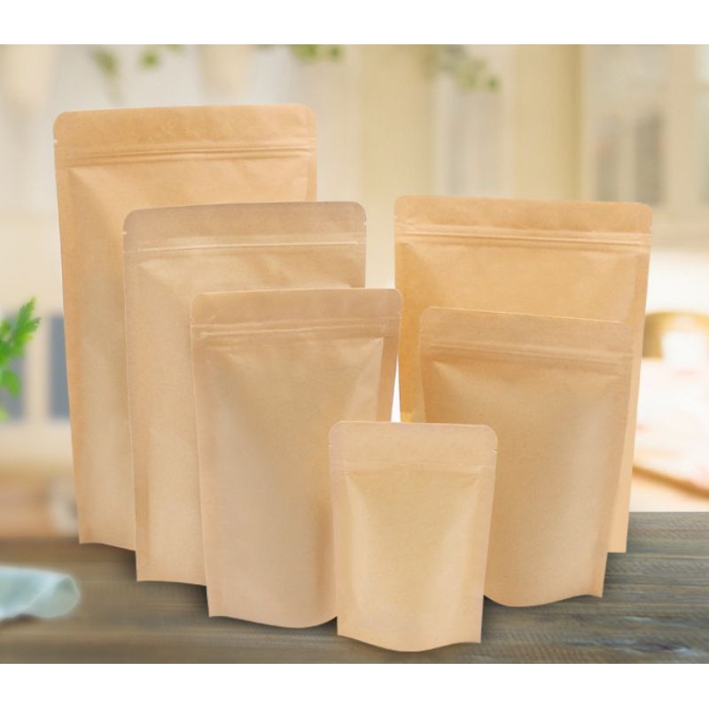 

Standing Pouch Kraft Paper Coklat - Kemasan Full Kraft Premium - 12*20 Kemasan Snack Kripik Premium