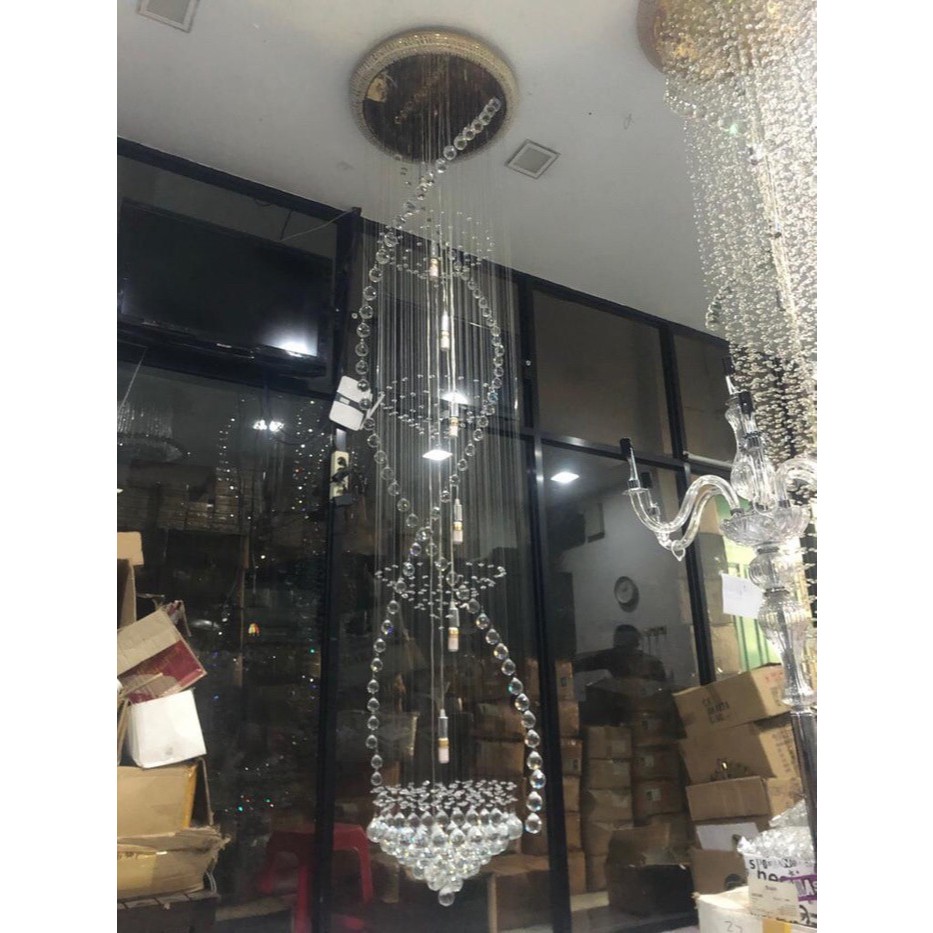 Lampu plafon void tangga spiral raindrop kristal hias 604030