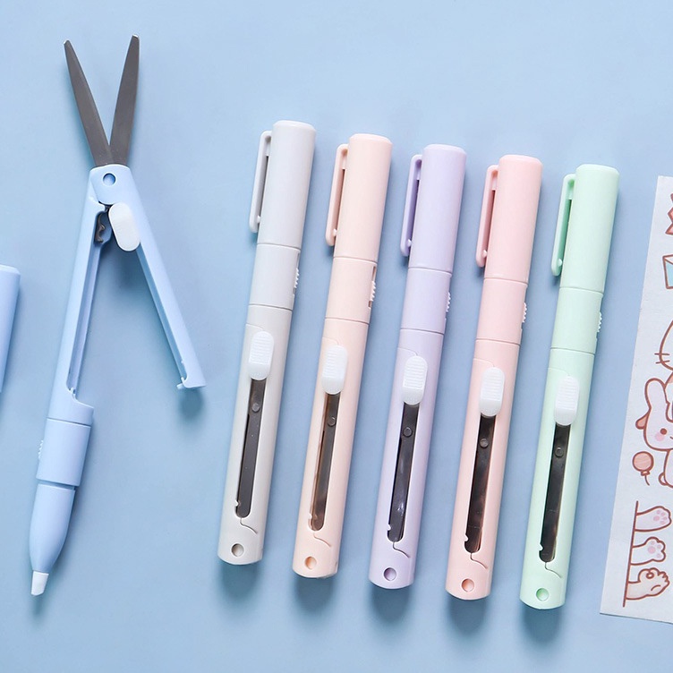 

Paling Laris EG Gunting Cutter 2 in 1 Macaron Gunting kertas Gunting Multifungsi Gunting Bentuk Pulpen Pisau Ukir PortableEghrerr
