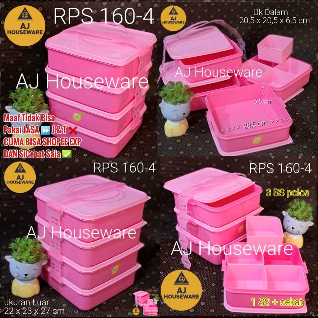 RPS 160-4 160-3 RANTANG SUSUN PLASTIK SEGI /RANTANG PIKNIK SUSUN 4 PINK GOLDEN LEMON