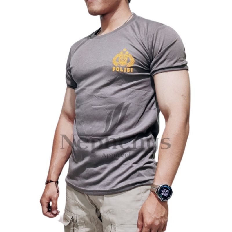 Kaos polisi pria katun pe lengan pendek sablun depan