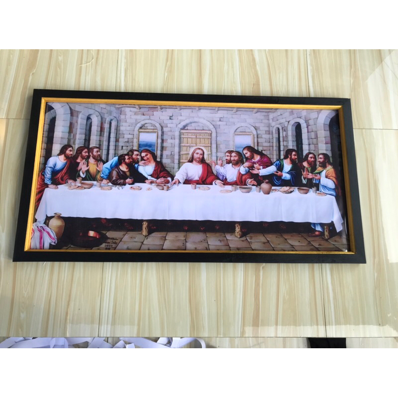 hiasan dinding gambar Yesus perjamuan kudus plus bingkai uk 100x50cm