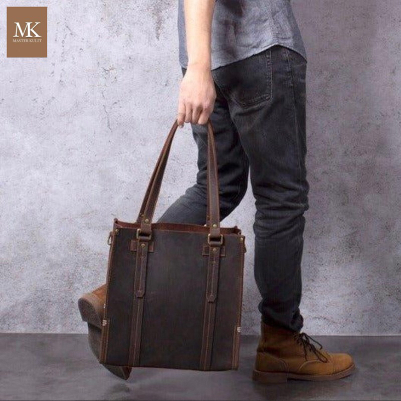 Leather Tote Bag Pria Wanita Full Kulit Crezy Horse Vintage Mk039
