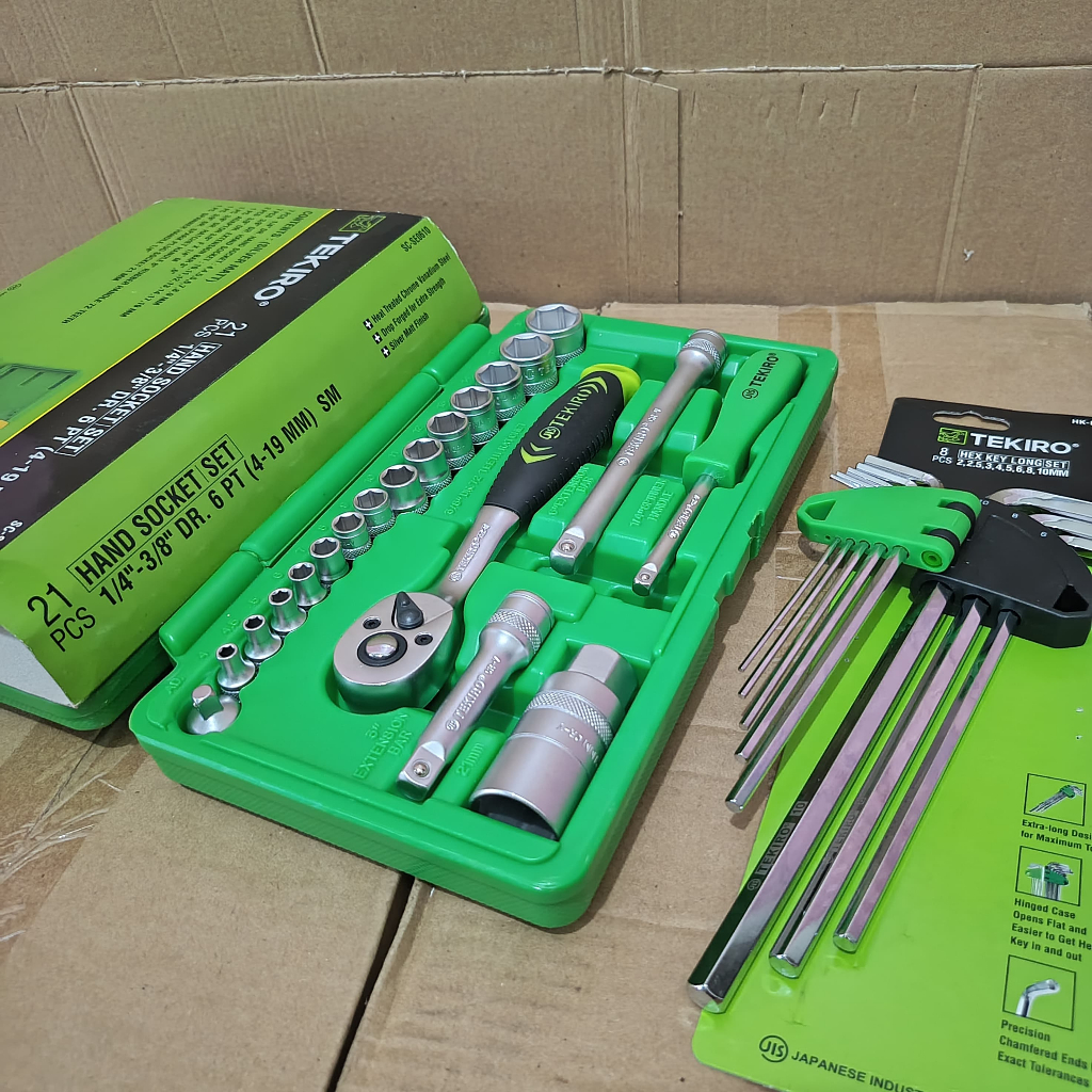 Tekiro kunci shock sock sok set 21 Pcs Tekiro / Kunci L Set Panjang / Hex Key Set Long 8 Pcs Tekiro
