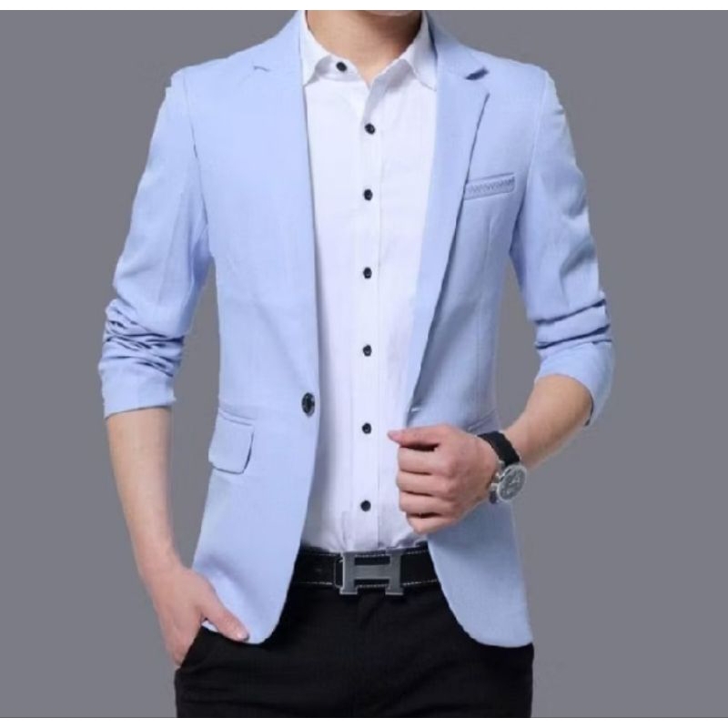 Blazer Pria Formal Jas Warna Biru Muda/Jas Pria Slim Fit/Blazer Mahasiswa Semi Pormal