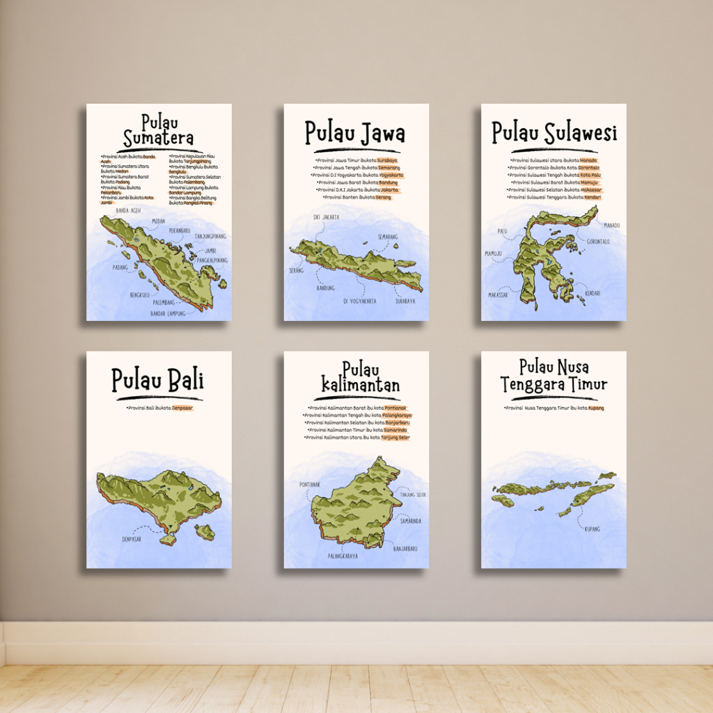 HIASAN DINDING DEKORASI KELAS SEKOLAH PETA INDONESIA PULAU JAWA SUMATERA