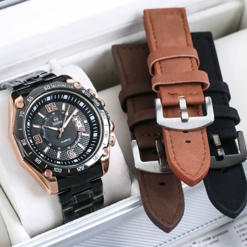 (BISA COD) JAM TANGAN PRIA - Illimité ORIGINAL - TALI RANTAI BAHAN STAINLESS - Diameter 4,2 cm - Fit