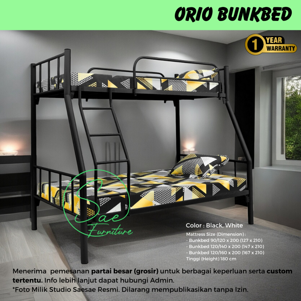 Ranjang Besi Susun Tingkat 2 Orio Bunkbed 90/120 x 200