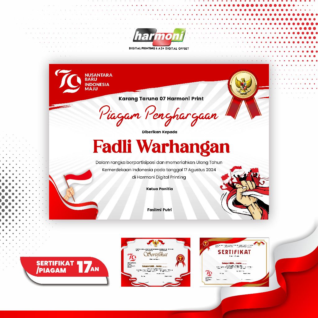 

Sertifikat Piagam Lomba Ukuran A4 -Tema Kemerdekaan 17 Agustus Dirgahayu Indonesia