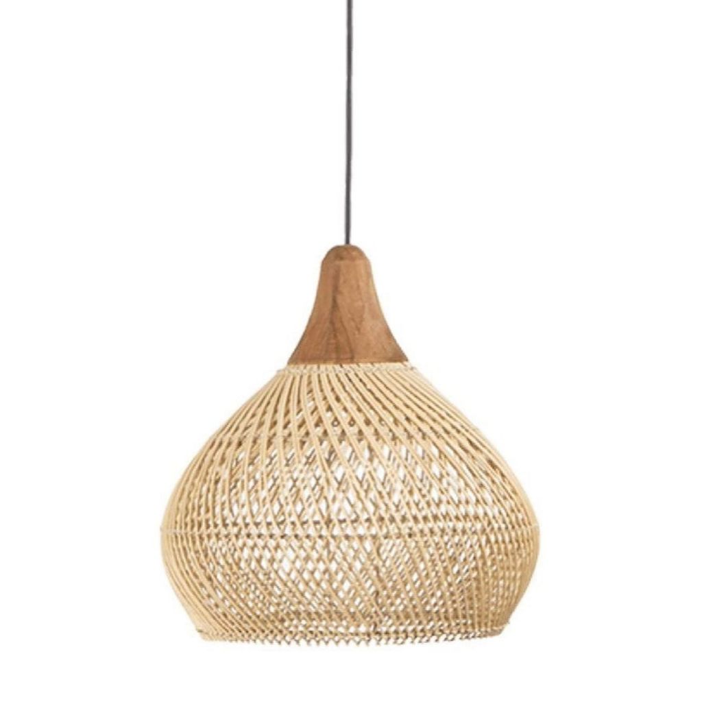 Kap Lampu Gantung Rotan toping kayu cocok untuk cafe resto hotel dan villa