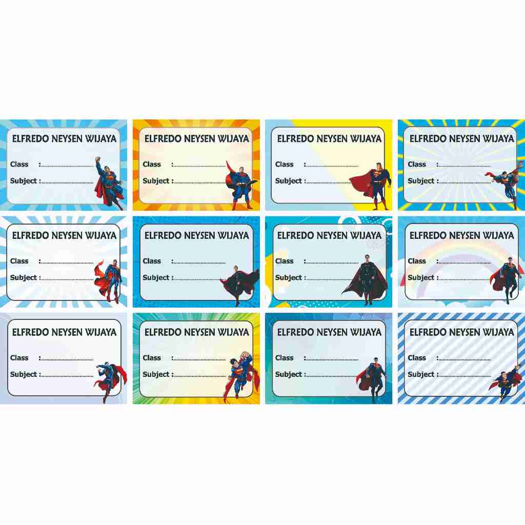 

Superman Label stiker buku nama kelas mapel custom