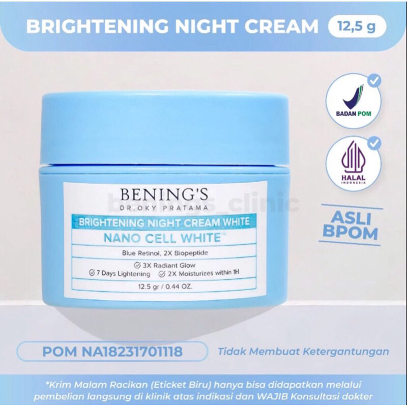 Bening’s Skincare Benings Brightening Night Cream Krim Malam Mencerahkan Glowing Whitening