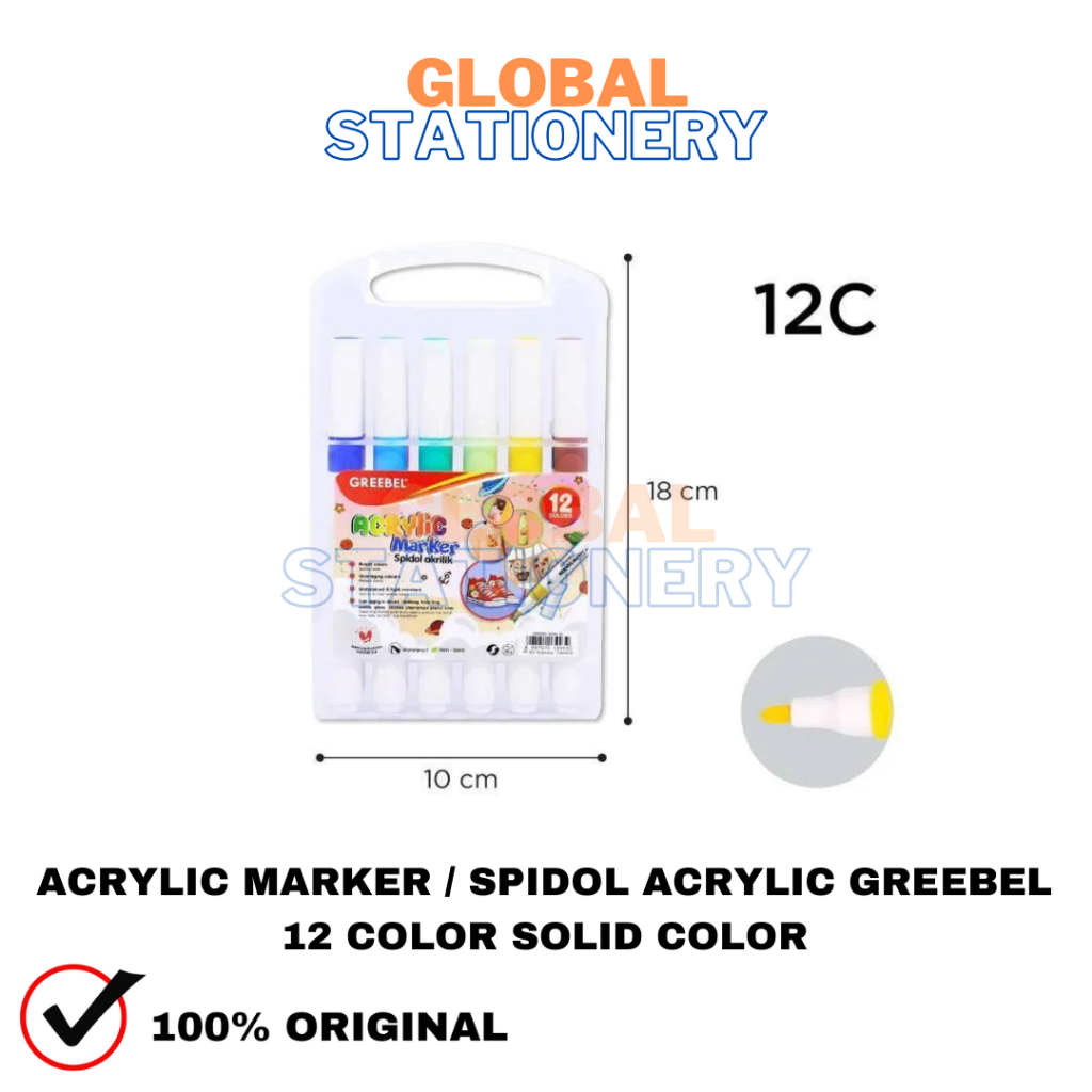 

GREEBEL Acrylic Marker Single Head / Spidol Sketsa / Sketsa Markers Set / Marker Set / Spidol Warna / Spidol Acrylic / Spidol Akrilik 12 Warna
