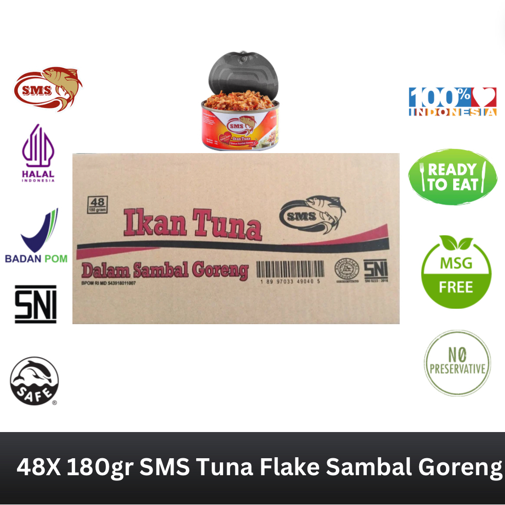 

SMS Tuna Kaleng Sambal Goreng - Tuna Flake In Sambal Sauce - Isi 48 Kaleng