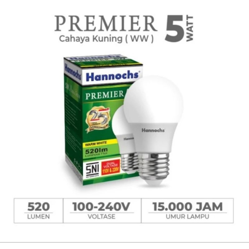 Hannochs Lampu Bohlam LED Primer 5 Watt Cahaya Kuning
