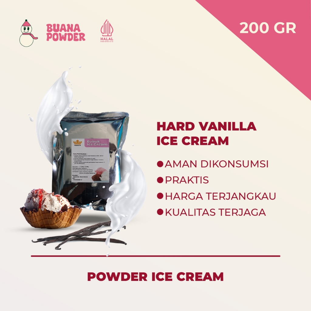 

BUANAPOWDER - BUBUK ES KRIM MURAH RASA VANILLA 200 gr / HARD VANILLA ICE CREAM POWDER
