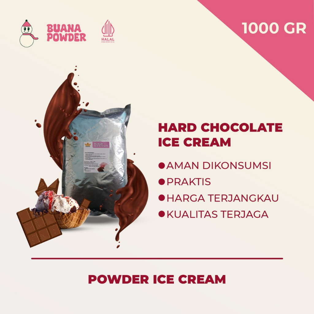 

BUANAPOWDER - BUBUK ES KRIM MURAH RASA CHOCOLATE 1000 gr / HARD CHOCOLATE ICE CREAM POWDER