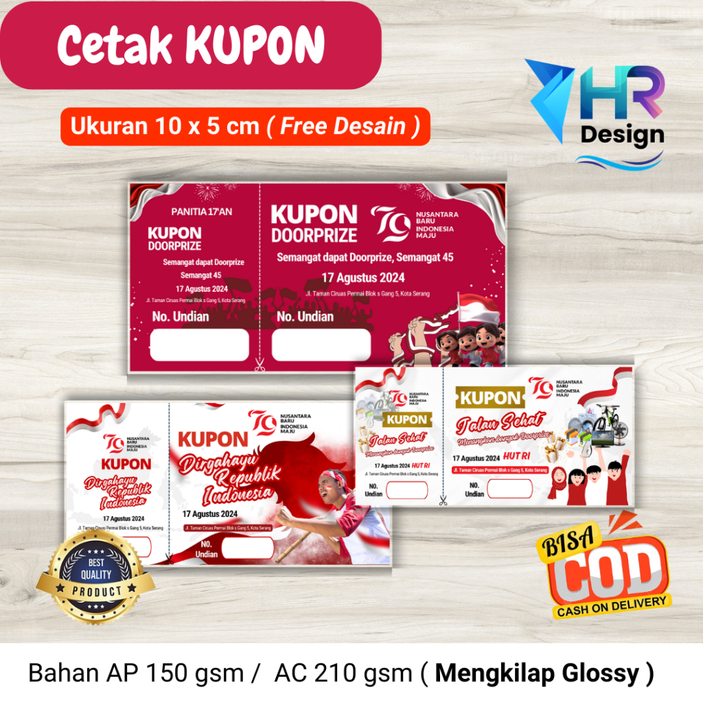 

[ ISI 100 Pcs ] Cetak Kupon Doorprize Hadiah 17 Agustus Free Desain / Kupon Jalan Sehat / Kupon HUT RI / Kupon Lomba / Kupon Jalan Santai