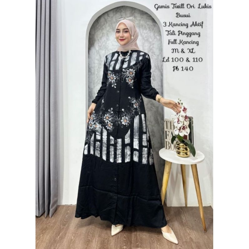 Gamis twill ori kancing lukis