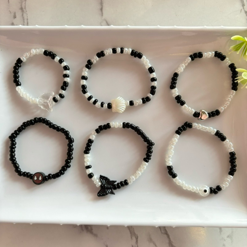 GELANG MANIK HITAM PUTIH / GELANG MANIK MURAH / GELANG MANIK VARIASI HITAM