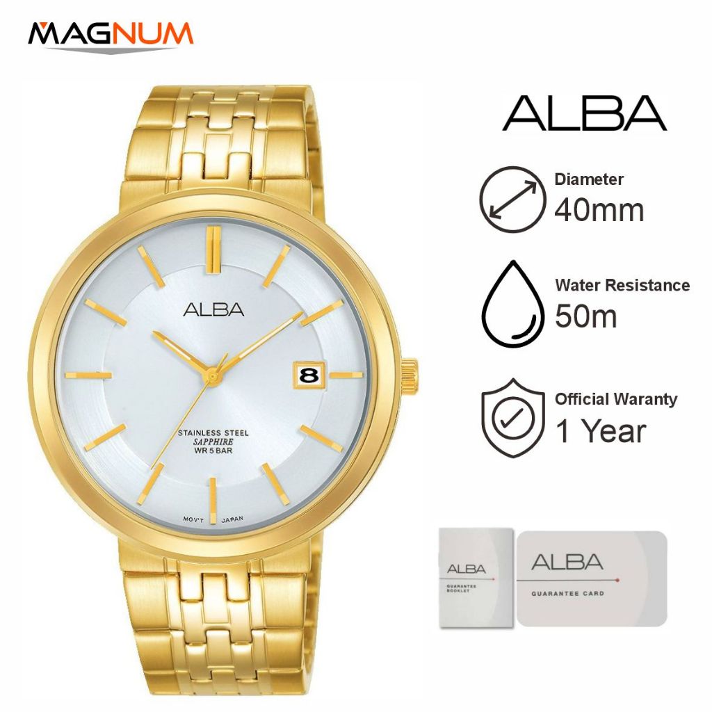12.12 Jam Tangan Pria ALBA AS9D72 White Dial Sapphire Gold Stainless Steel