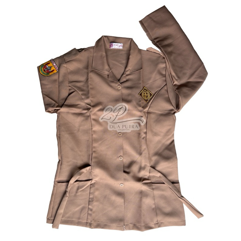 Baju Seragam Pramuka Perempuan Panjang Model Kantong Bawah Ada Tali(gesper) Bahan Kain Laricci / Rap