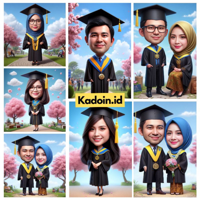 Jasa Edit Karikatur AI Graduation Wisuda Untuk Kado Ulang Tahun/Wisuda/Anniversary/Pernikahan dll