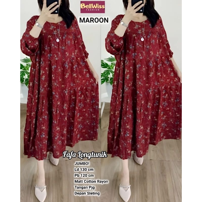 Fafa long tunic blouse midi tunik motif bunga wanita casual jumbo cotton rayon ld 130 cm fit xxl