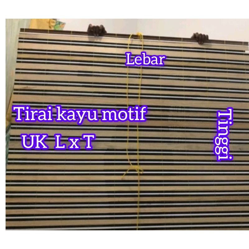 tirai krey KAYU MOTIF uk 2,5x2m lengkap tali penggulung tirai outdoor krey gulung