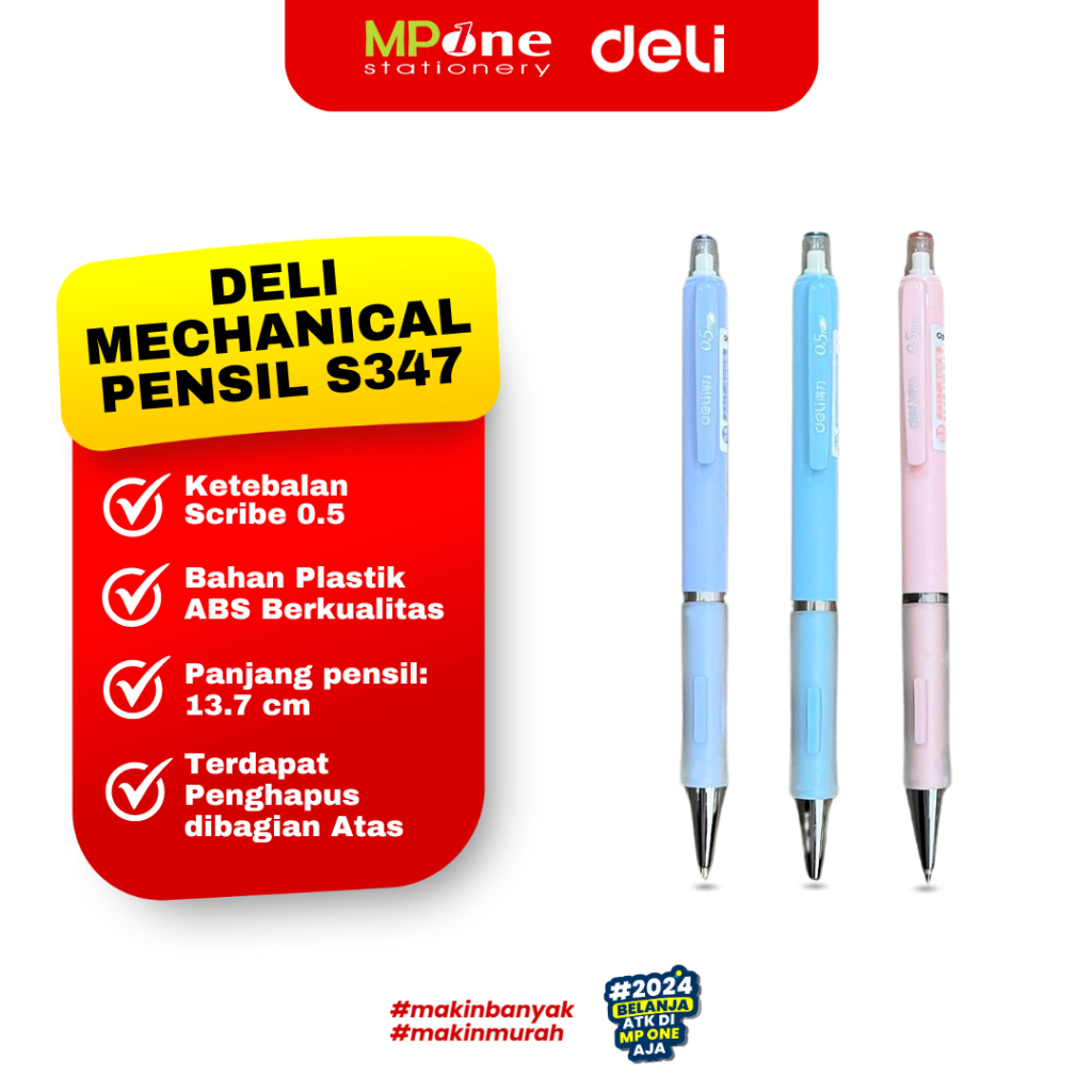 

1 PCS) Deli Pensil Mekanik 0.5mm S347 / Mechanic Pencil 2B Cover Warna Deli Scribe S374 Pensil Mekanik Klip Cetek Tip 0,5 mm