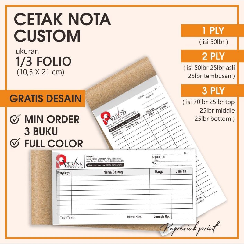 

Nota Murah Custom Ukuran 1/3 Folio