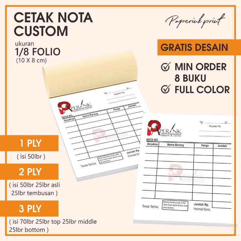 

Nota Custom Murah Ukuran 1/8 Folio