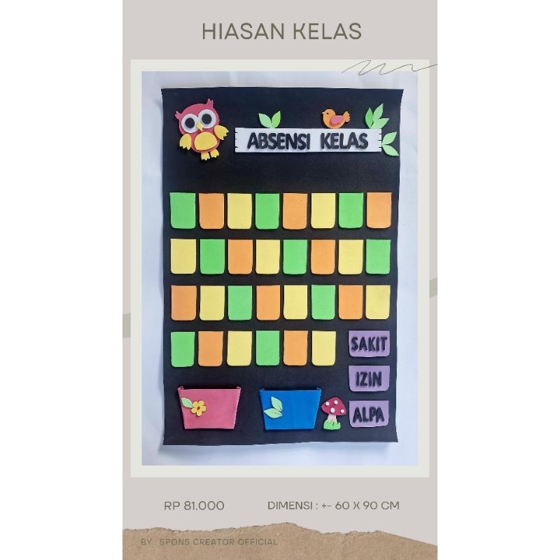 

PAPAN ABSENSI KREATIF 60X90 CM (Tanpa Stik Absen)