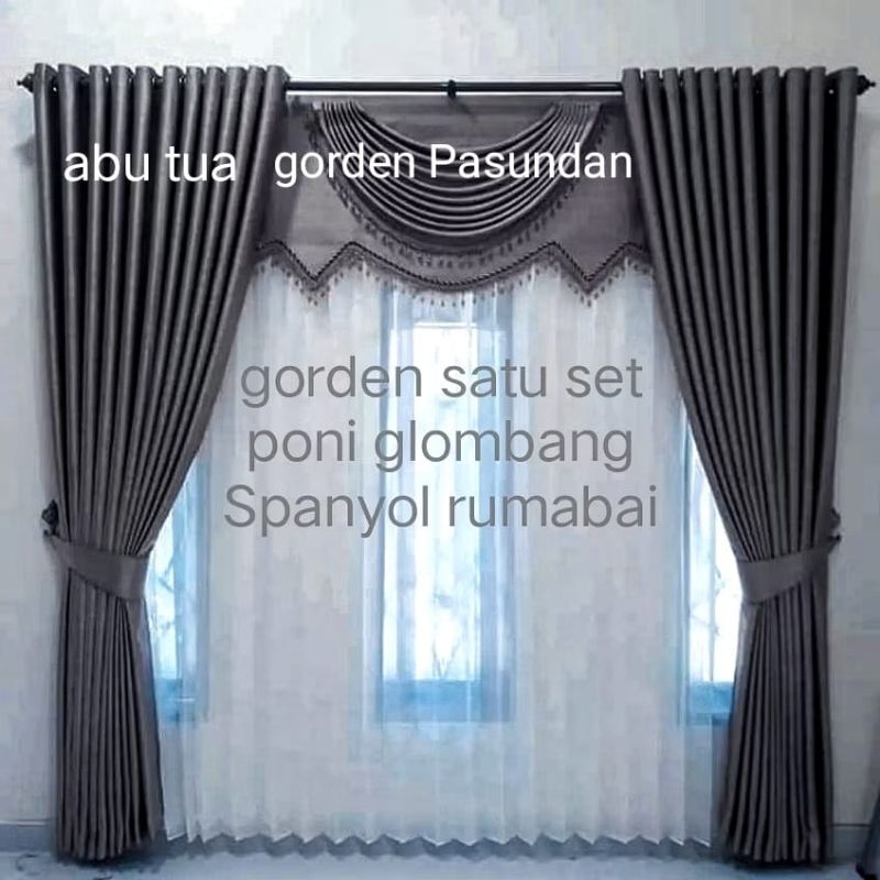 gorden Poni Gelombang Spanyol satu set Gorden sultan Mewah Cantik lebar 2 meter jendela Pintu tengah