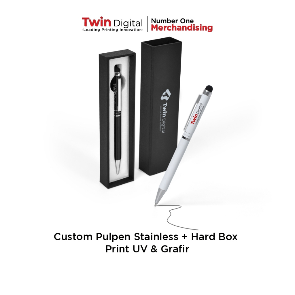 

Twindigital Custom Desain Pulpen Stainless + Hard Box Premium Print UV Hadiah Merchandise Pen Grafir - Souvenir Pulpen Parker