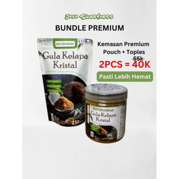 

Java Sweetness Bundle Premium Pouch + Toples Gula Kelapa Kristal 100% Organik/Gula Semut Bubuk/Gula Organik/ Coconut Powder