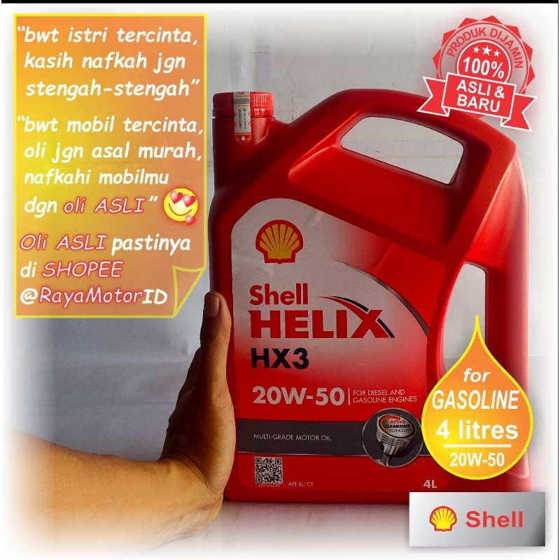 Oli mesin MOBIL BENSIN - merk SHELL HELIX HX3 (isi 4 LITER, kualitas STANDAR)