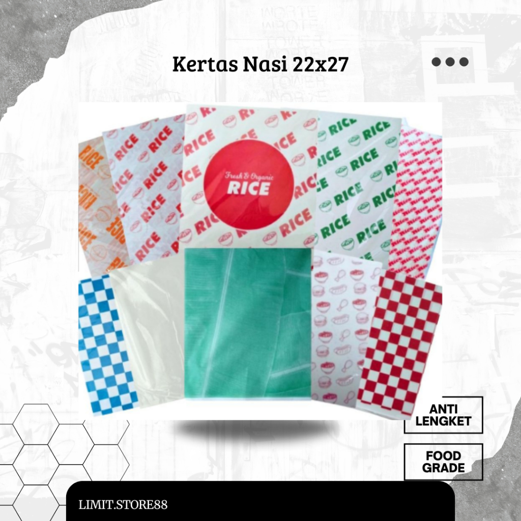 

Kertas nasi KFC Kertas nasi MCD Burger Kebab 22x27 RICE food grade kemasan 500 lembar