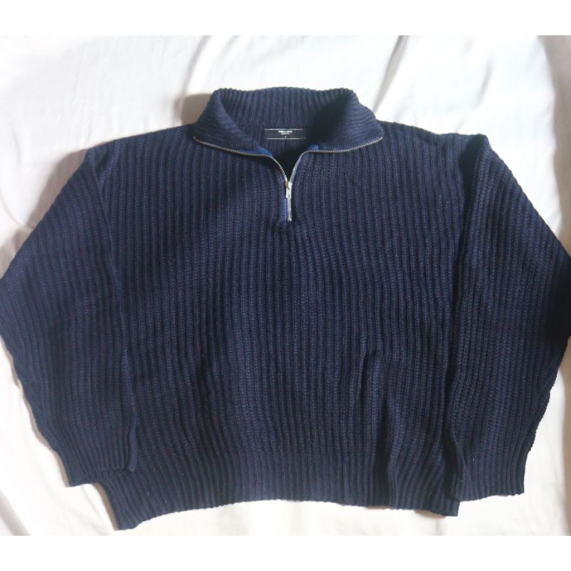 TRILLION Oversize Half Zipper Navy lidi Knitwear Sweater Sweatshirt Crewneck Rajut Wool Jaket