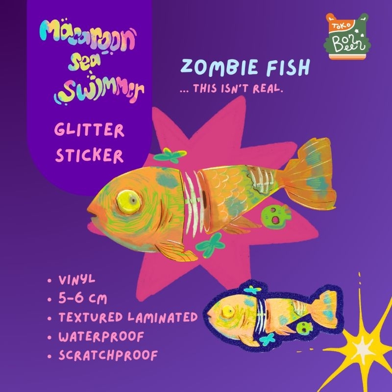 

Sticker Zombie Fish Diecut Toko Bonbeen Macaroon Sea Swimmer Ikan Zombie Stiker Series