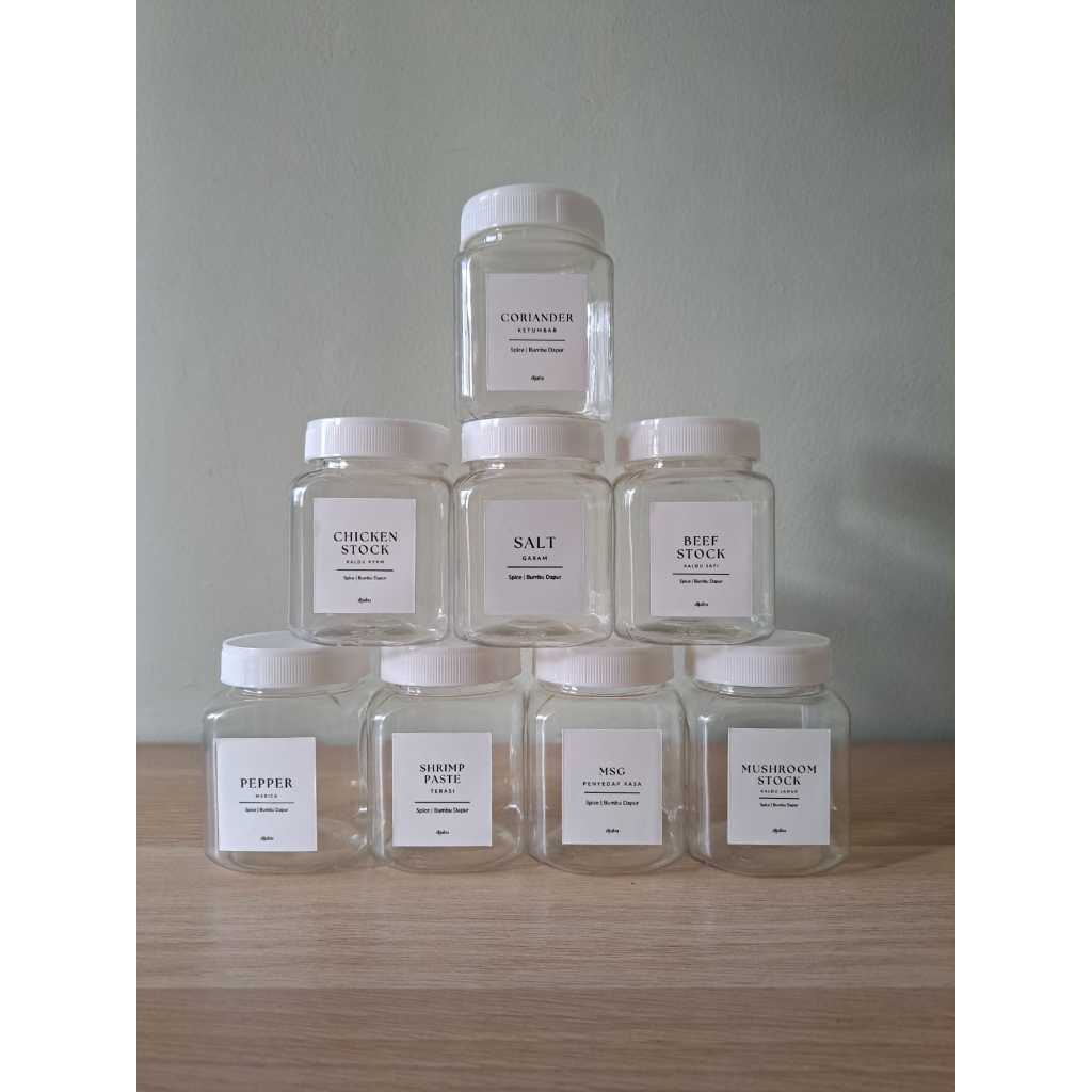 Toples Tempat Bumbu Dapur 200ml Set Label Waterproof Minimalis Estetik