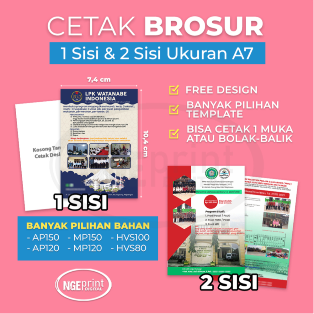 

Brosur A7 Bisa Custom 1 Sisi & 2 Sisi Bahan Art Paper dan HVS Premium Free Design