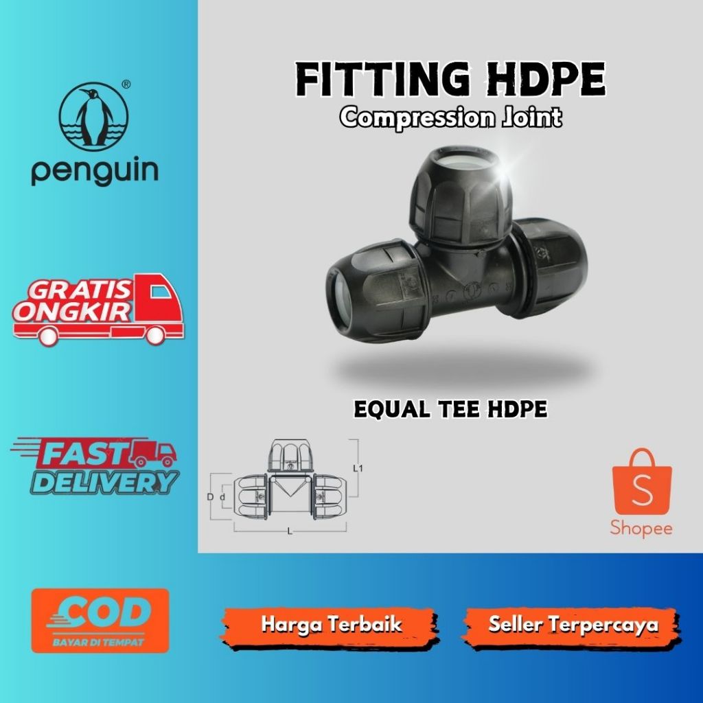 Aksesoris Penyambung Pipa HDPE (Fitting HDPE Compression Equal Tee) 2-1/2" (75mm)