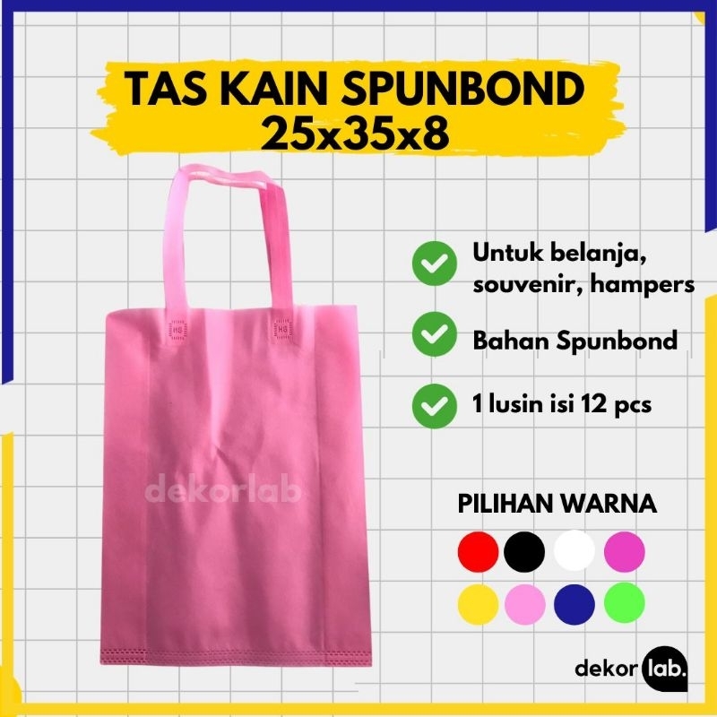 

ISI 12 PCS) - Goodie Bag Tas Kain Spunbond Handle Tali Ukuran 25x35x8 - Lusinan